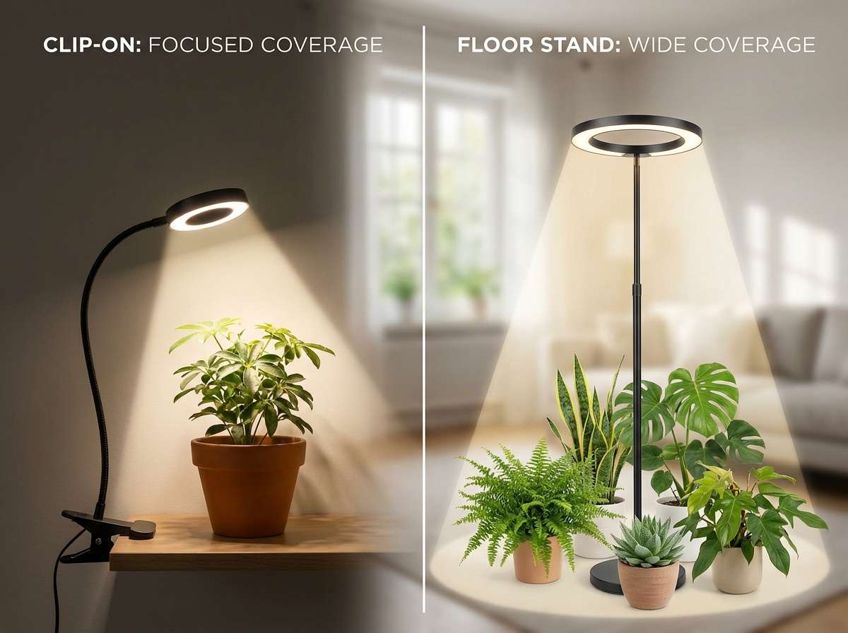 Comparison of light coverage between a clip-on and a floor stand