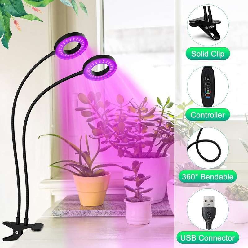 Lumenleaf Dual Head Clip-On Grow Light, Full Spectrum LED