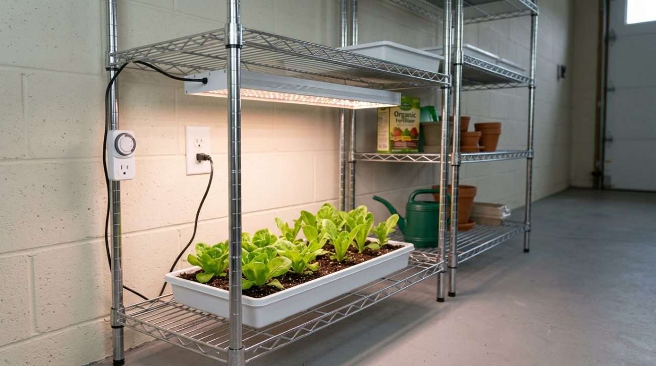 Simple indoor vegetable shelf setup