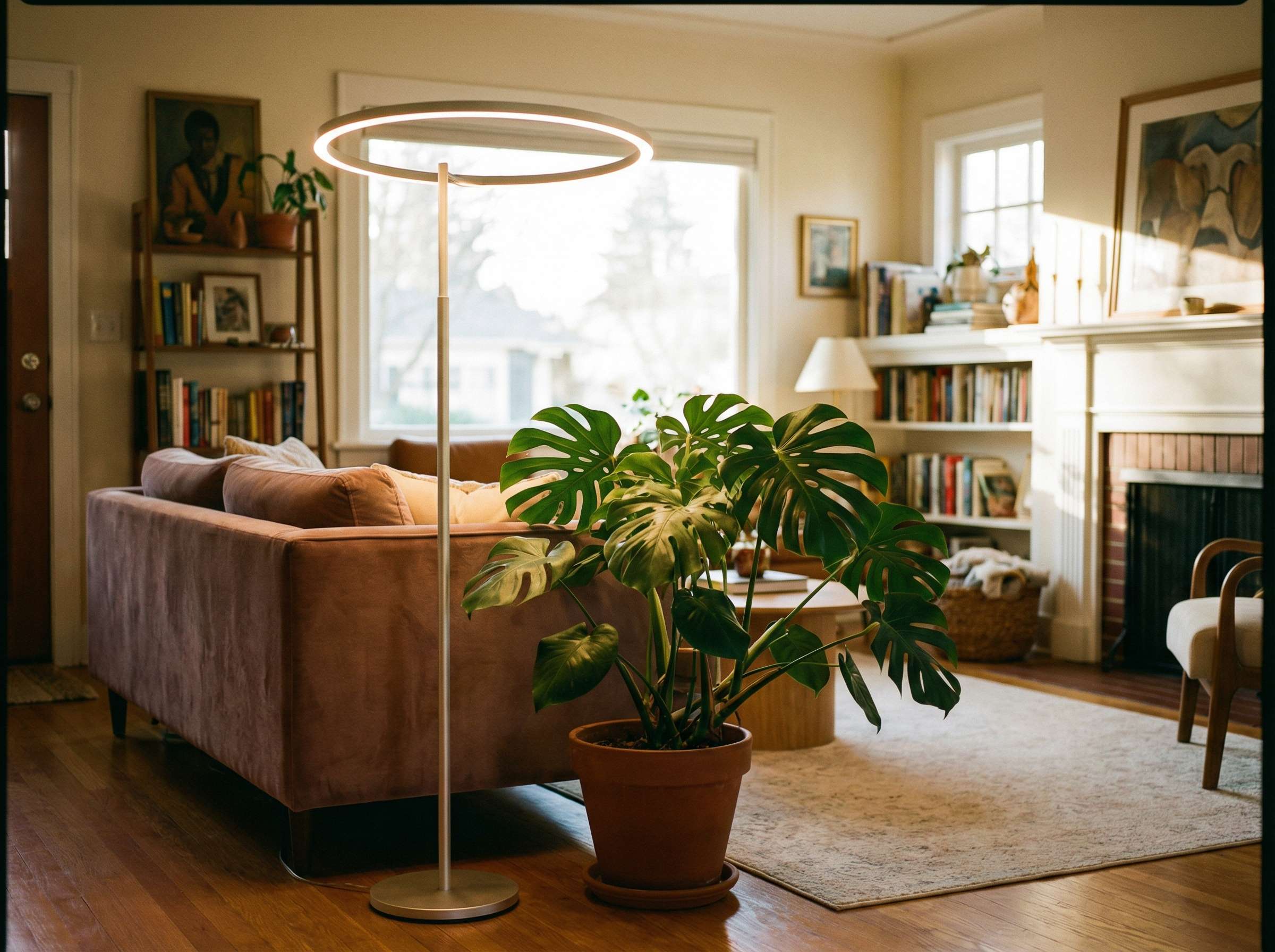 Lumenleaf Angel Ring grow light stand in a living room